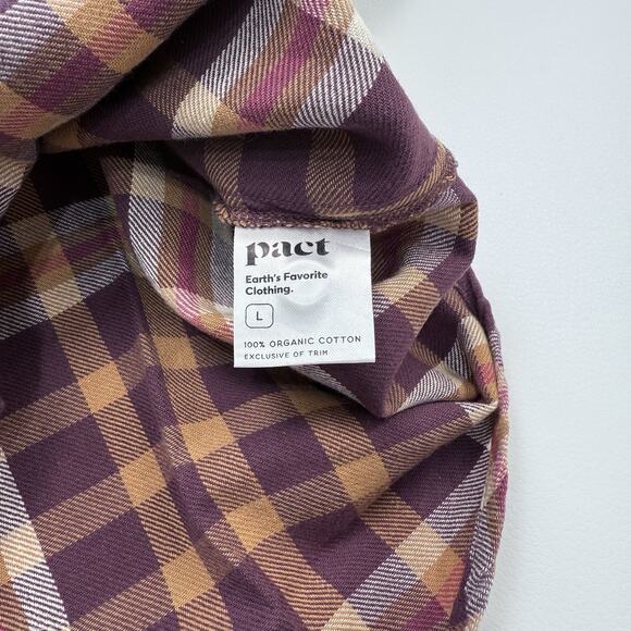 Pact Mila Flannel Shirt Womens Size L Maroon Plaid Organic Cotton NWT - Picture 5 of 7